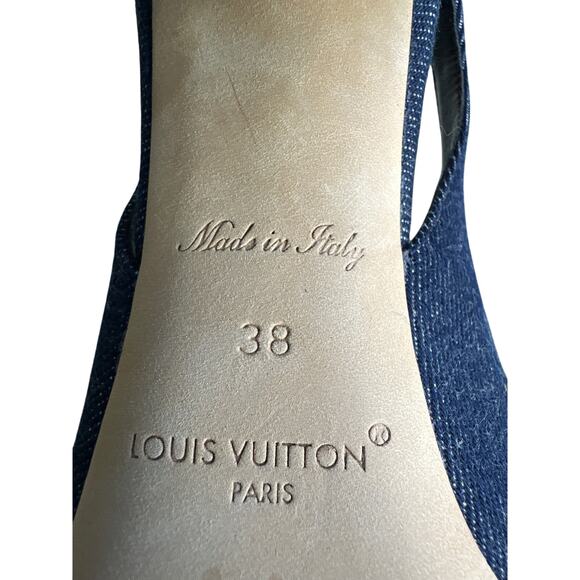 Louis Vuitton Denim Slingback Pumps Block Heel Blue Sz 38 - Picture 7 of 12